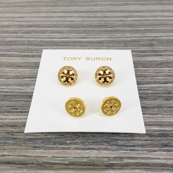 Tory Burch Miller Pavé Stud Earrings Gold/Crystal OS - Picture 6 of 16